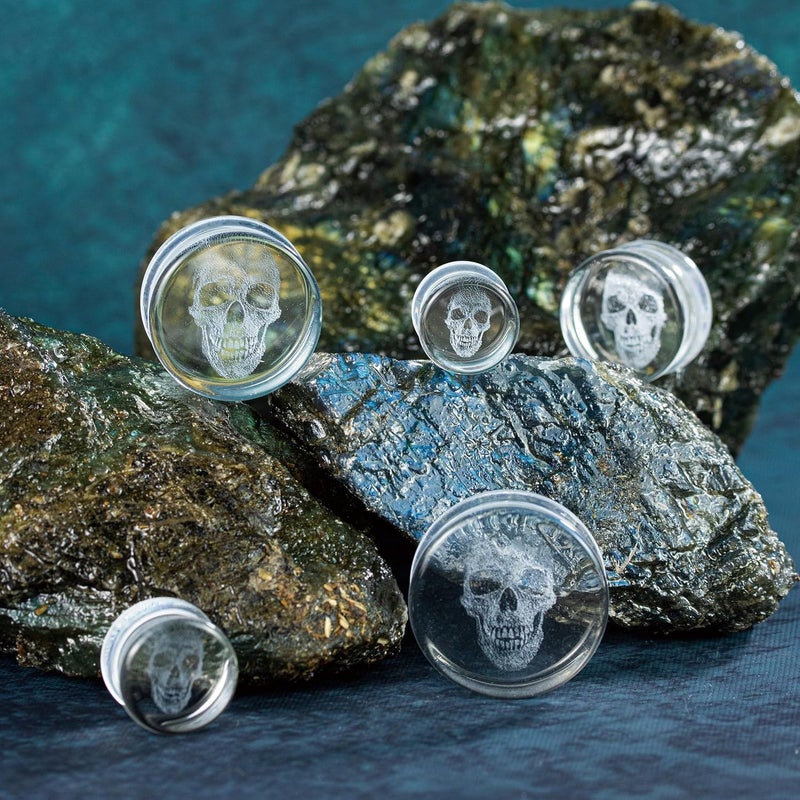 BAOSUOX Stylish Glass Skull Saddle Plugs - Ear Gauges Expander Tunnels Stretched Ears(Sold in Pairs) - Image 3